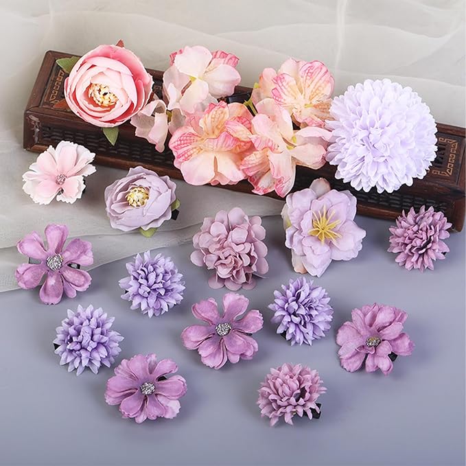 18 PCS Flower Hair Clip Women Purple Floral Hair Barrettes Girls Homecoming Dance Rose Bride Barre Hair Accessories Wedding