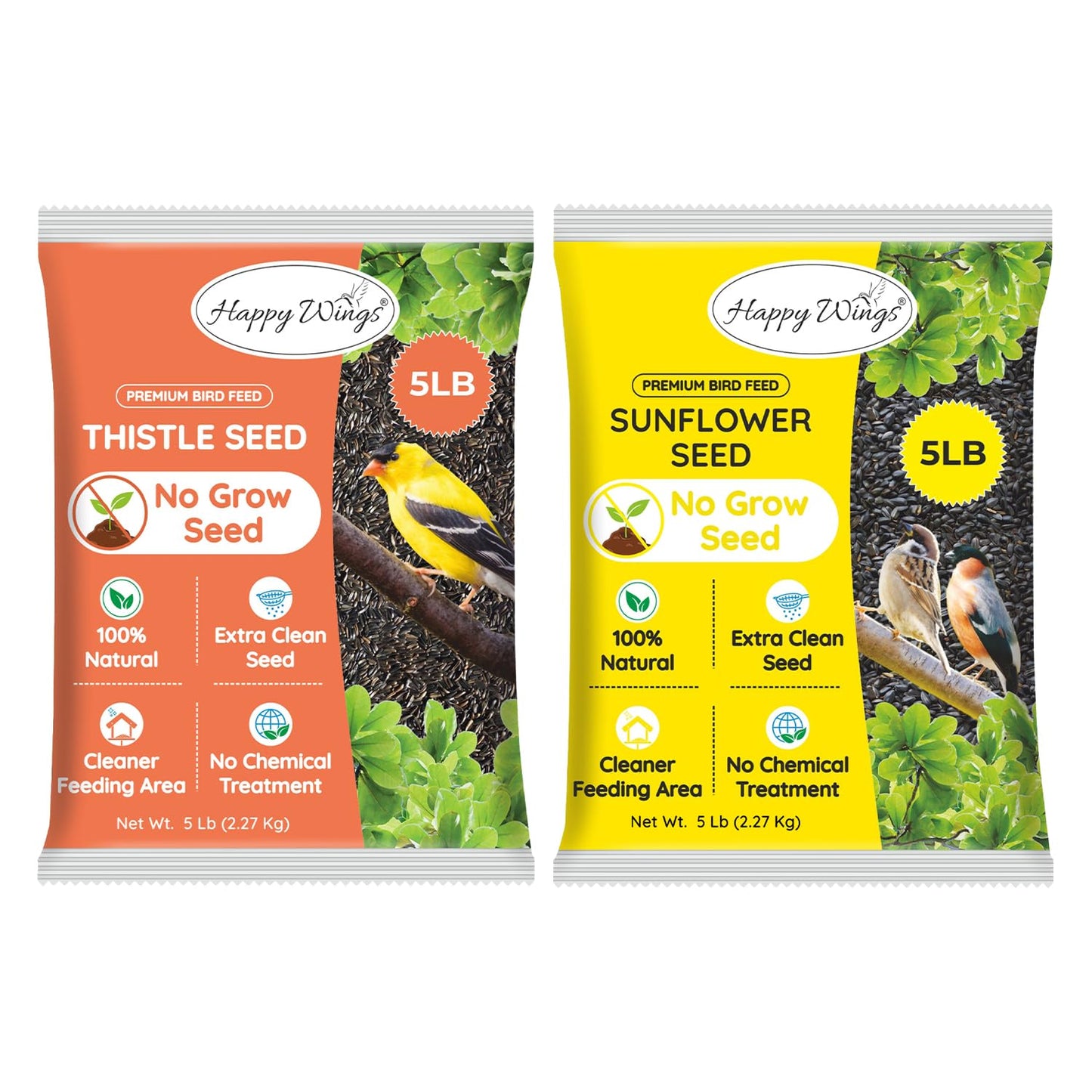Happy Wings Nyjer Seed & Sunflower Seeds Wild Bird Food Combo - 5 Pound Pack I No Grow Seed I Bird Food for Wild Birds