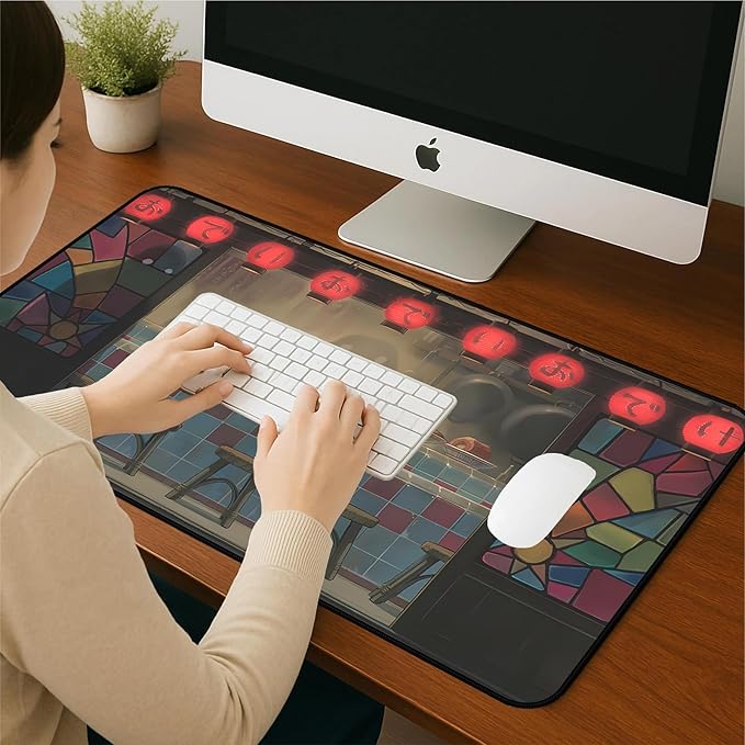 Japanese Anime Desk Pad, Black Ghost Game Mouse Pad, Long Keyboard Mat, Computer Pad, Wireless Mouse Mat, Non-Slip Desk Mat with Stitched Edges, Retro Home Office Desktop Decor 31.5"X15.7"