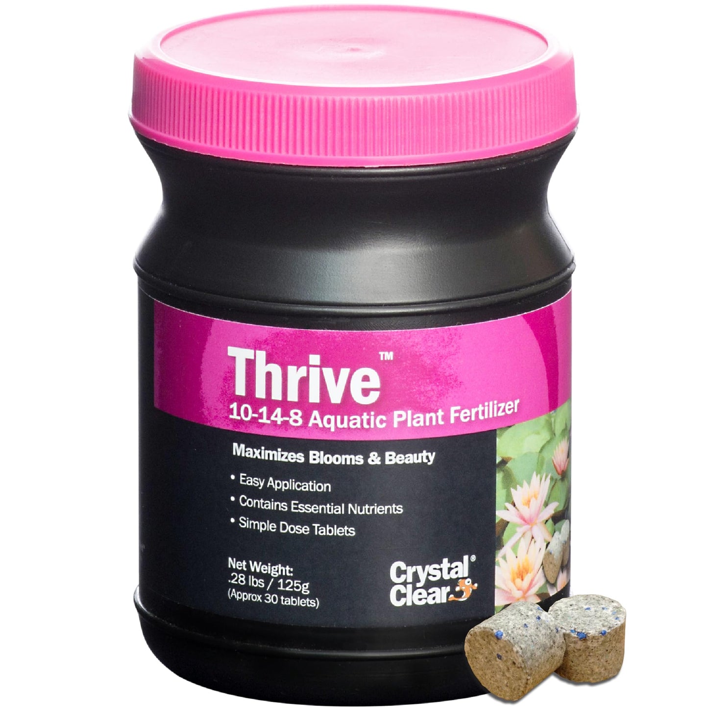 CrystalClear Thrive Aquatic Pond Plant Food, Fish Safe Water Garden Fertilizer, Nutrients Boost Lily & Lotus Flower Bloom & Root Growth, 30 Tablets