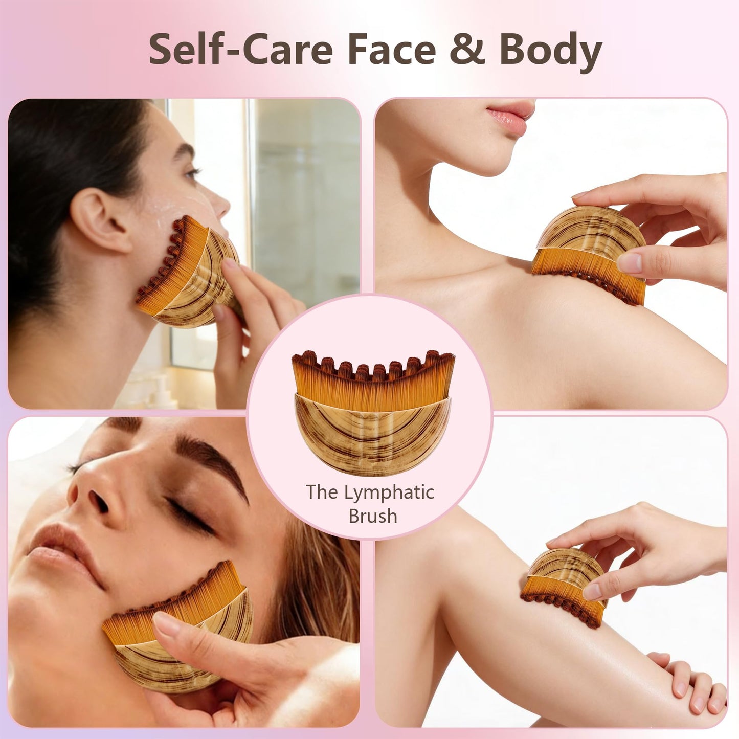 Lymphatic Contour Face Brush, Manual Drainage Massager, Natural Makeup Brush with Soft Bristles, Hypoallergenic Ergonomic Facial Cleansing for Sculpting (3-PCS)