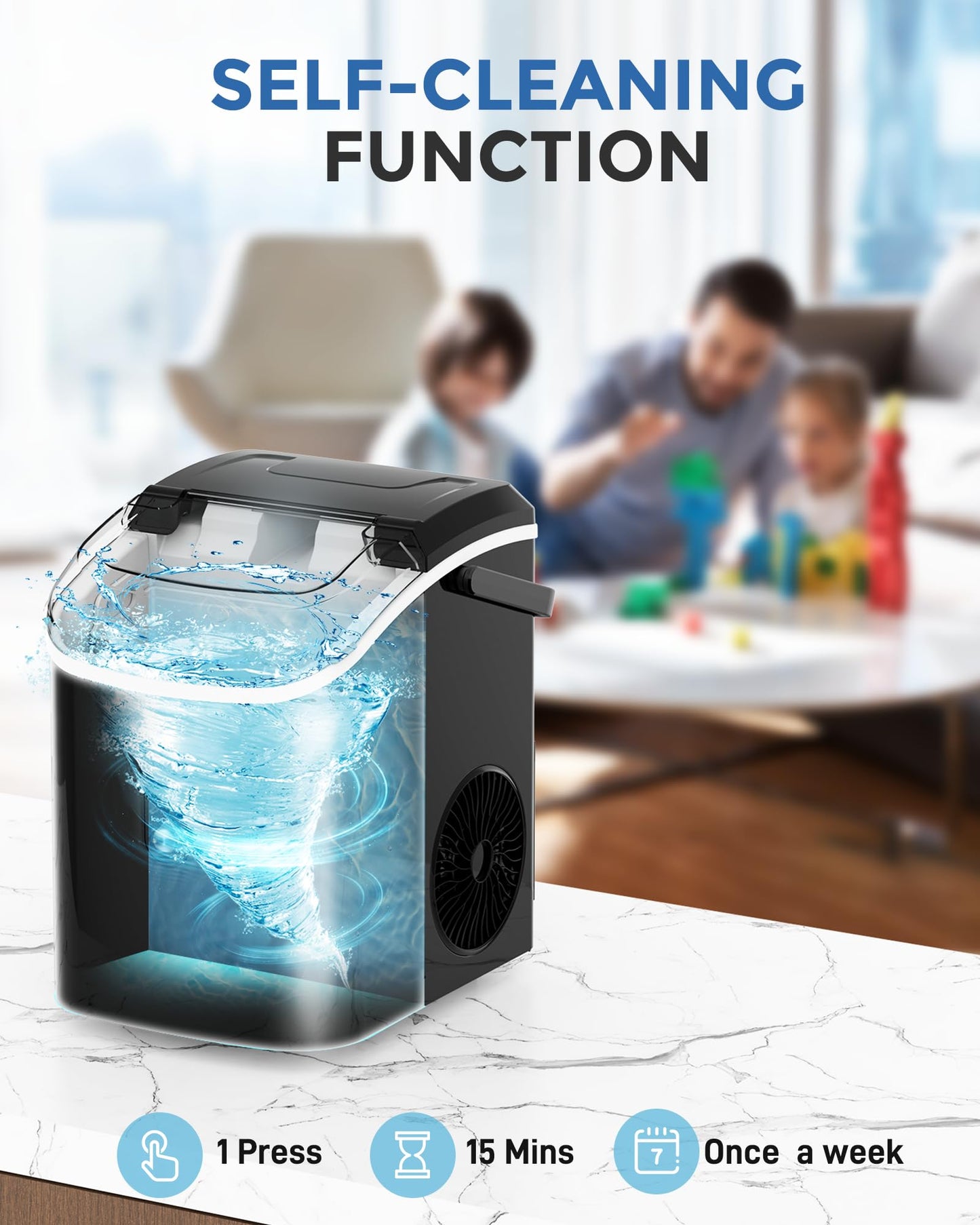 EASYERA Nugget Ice Maker Countertop, 33LBS/24H, Self-Cleaning Portable Pebble Ice Machine with Soft Chewable Pellets Sonic Ice, Buscket and Scoop, for Home/Kitchen/RV/Party/Camping/Office, Black