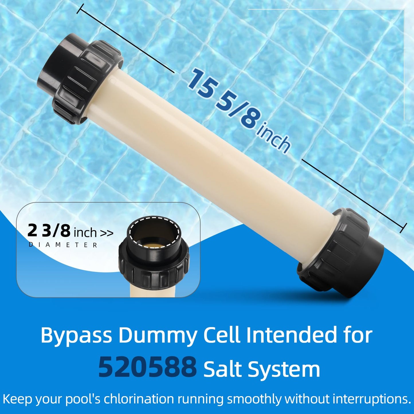 AR-PRO Bypass Dummy Cell Intended for 520588 Salt System, Compatible with Pentair Intellichlor IC Models Salt Chlorinator, Pool Winter Protection Bypass Pipe, Prolong Life of Pool Chlorinator System