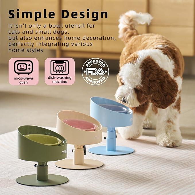 MS!MAKE SURE Adjustable Raised Cat Bowls, Ceramic Elevated Cat Bowls, Pet Bowl with Anti - Slip Rubber Pad, Leak - Proof, Lead & Cadmium Free, Whisker - Friendly, for All Life Stages of Age Pink
