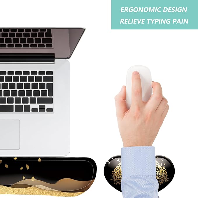 Keyboard Wrist Rest Mouse Wrist Support Set, Memory Foam Wrist Rest Pad for Computer Laptop Keyboard Mouse, Ergonomic Wrist Cushion Support for Typing Pain Relief, Gaming Home Office, Tree