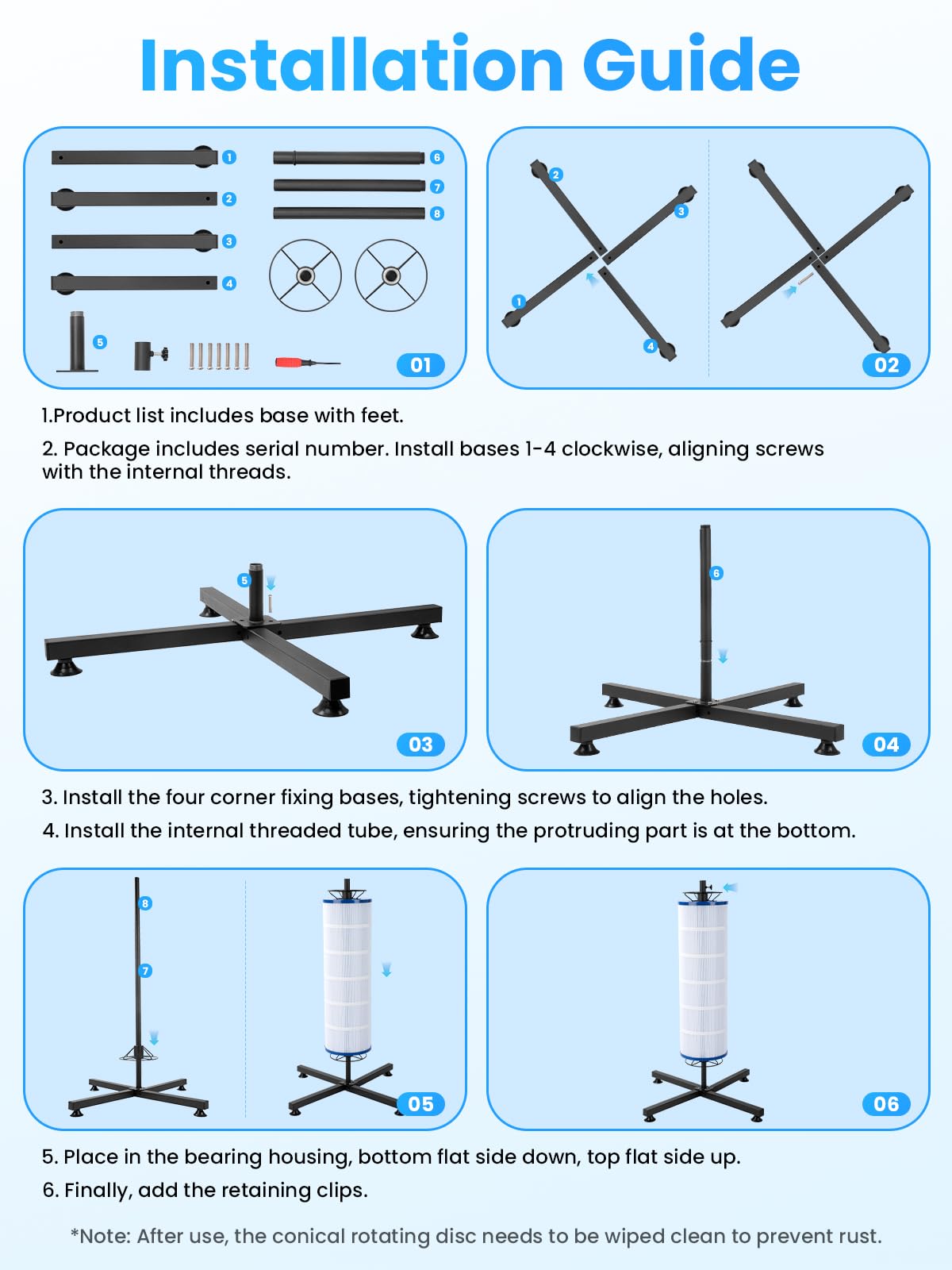 Yozlro Vertical Pool Filter Cleaner Stand Tool with 9‑Mode Adjustable Spray Nozzle, Fast Cleaning, Universal Fit for 3", 4", 6" Filter Cartridges, 360° Deep Cleaning