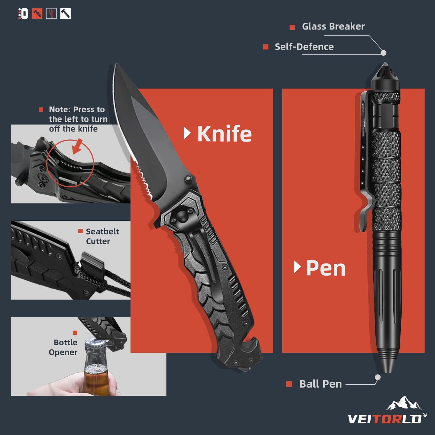 VEITORLD Gifts for Men Dad Him Christmas - Survival Gear and Equipment 12 in 1, Survival Kits - Cool Unique Fishing Hunting Birthday Gifts for Husband Teen Boy Boyfriend Women, Mens Stocking Stuffers