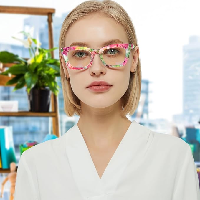 6 Pack Oprah Style Reading Glasses for Women Blue Light Blocking Computer Square Readers with Spring Hinge (Mix Color-6, 1.75, x)