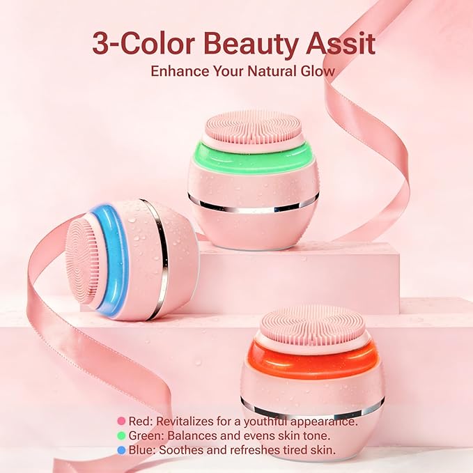 Electric Face Scrubber & Silicone Facial Cleansing Brush - Waterproof Sonic Face Brush Exfoliator with LED Screen, 3 Beauty Light Modes, Rechargeable Face Wash Brush for Deep Cleaning & Massage-Pink