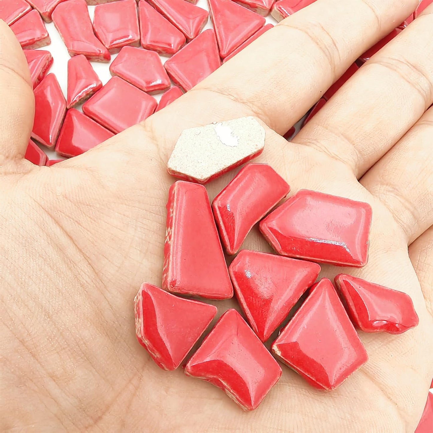 1.1LB Irregular Ceramics Mosaic Tiles, Mosaic Pieces Stones for DIY Mosaic Making Craft Hobby Arts Home Wall Decoration (Red)