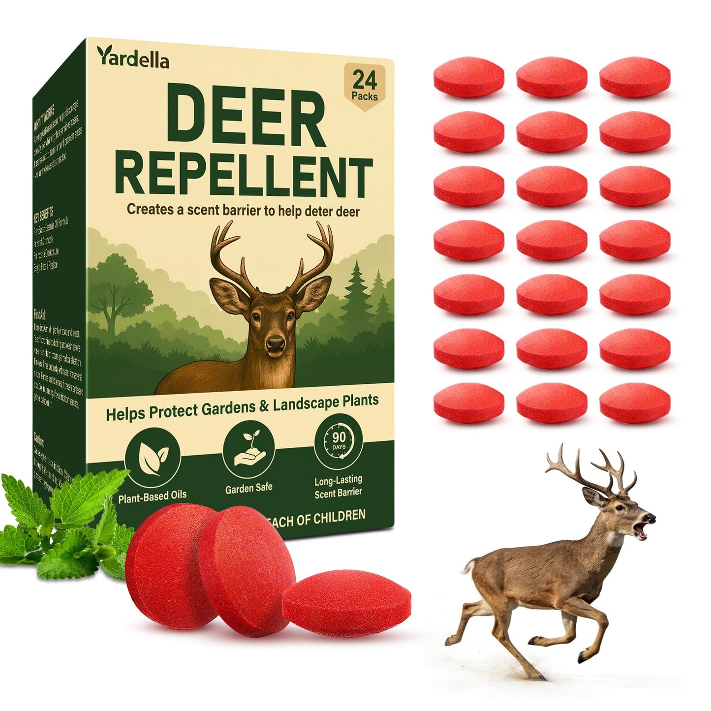 Powerful Deer Repellent Balls, Pest Repellent 24-Pack Deer Repellent for Garden & Outdoor Use, Natural Peppermint Oil Deer Deterrent to Keep Deer Away from Garden, Yard