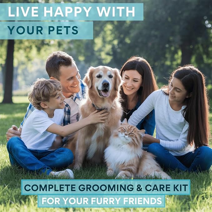 SHYNEE 8PCs Dog Grooming Kit - Dog Shampoo Brush | Washing Gloves | Adjustable Dog Bath Brush | Dog Paw Cleaner | 2X Toothbrush | Scrubber with Handle for Bath & Massage - A Complete Pet Grooming Kit