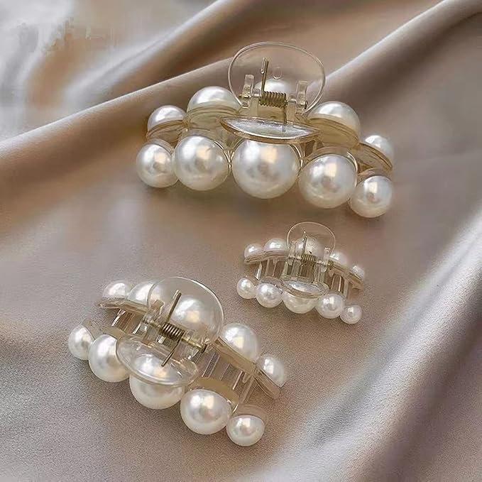 Hair Clips for Women, Large Pearl Hair Claw Clip Set Strong Hold No Slip, Banana Jaw Clip Barrettes, Hair Accessories Birthday Wedding MothdayâÂÂs Day Gift for Girl Wife Styling Thick Thin (4 PCS)