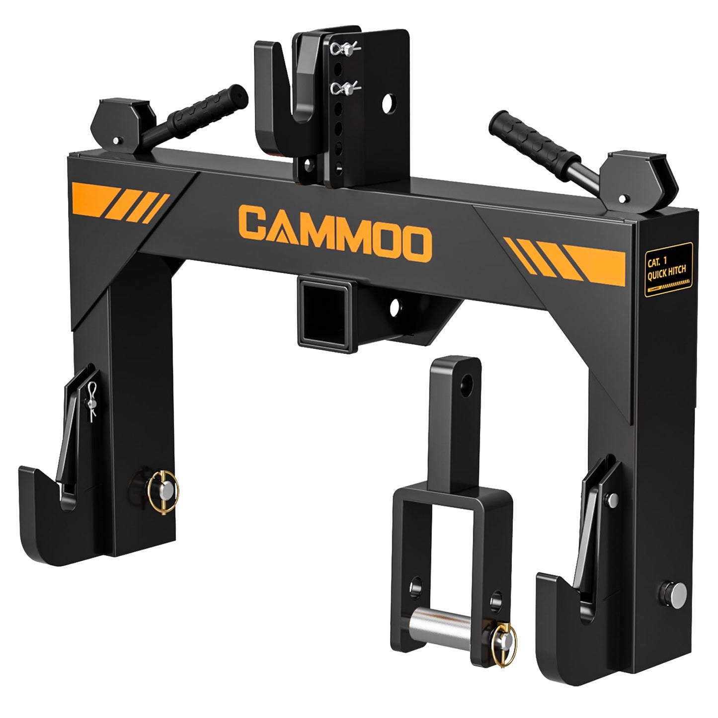 CAMMOO 3-Point Quick Hitch with 2" Receiverï¼Extra Versatile Adapter, Adaptation to Category 1, No Bushing Required, 3000LBS Lift Capacity, 5 Level Adjustable Bolt &Reinforcing Rib Design (Black)