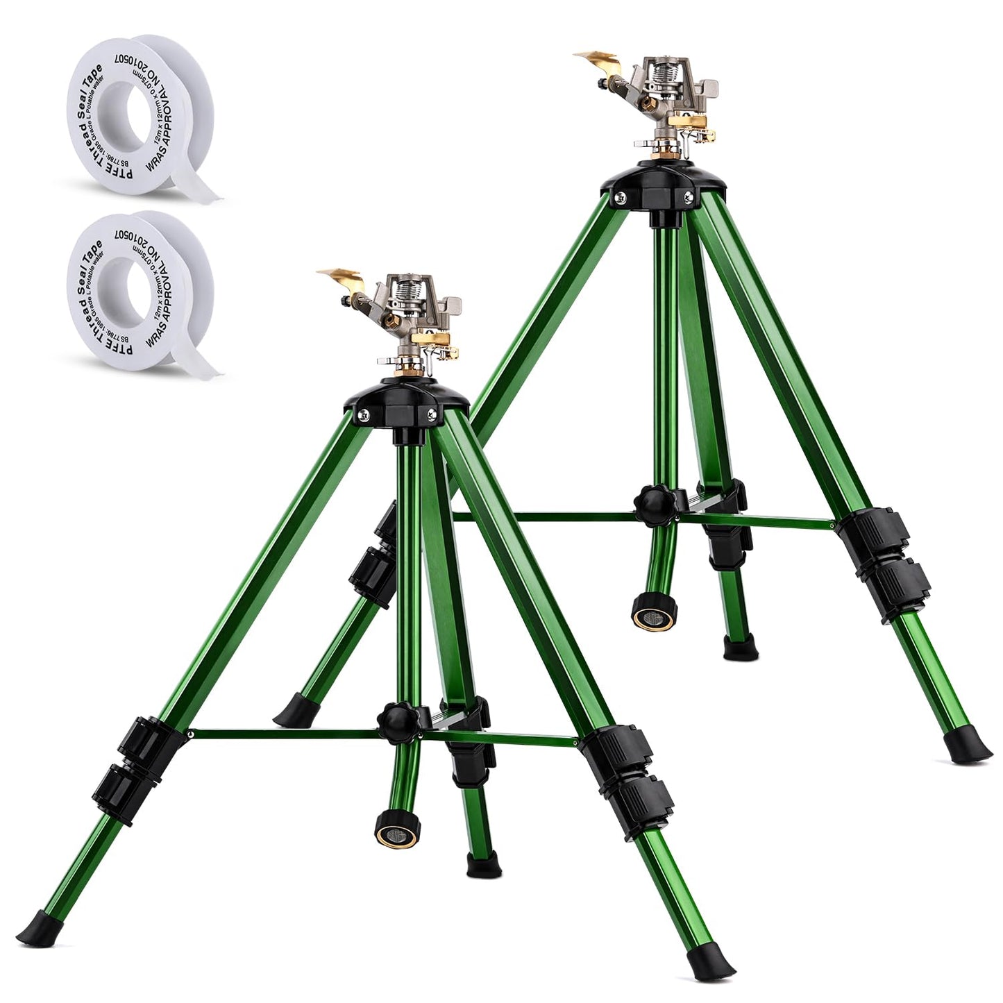 Pattiumo 2 Pack Lawn Sprinklers for Yard - 360° Tripod Sprinklers for Yard Large Area - Heavy Duty with 3/4 Inch Connector and Extension Legs - Flip Locks