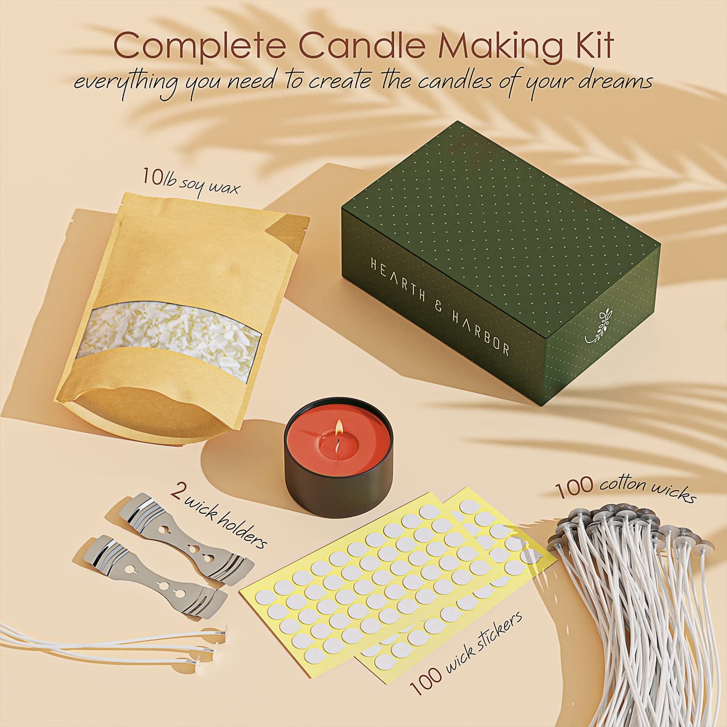 Hearth & Harbor Organic Soy Candle Wax for Candle Making, 10 lbs Natural Candles Making Supplies, Beeswax-Free, Paraffin-Free, Pure Soy Wax Flakes Perfect for Candles, Tealights and Melts