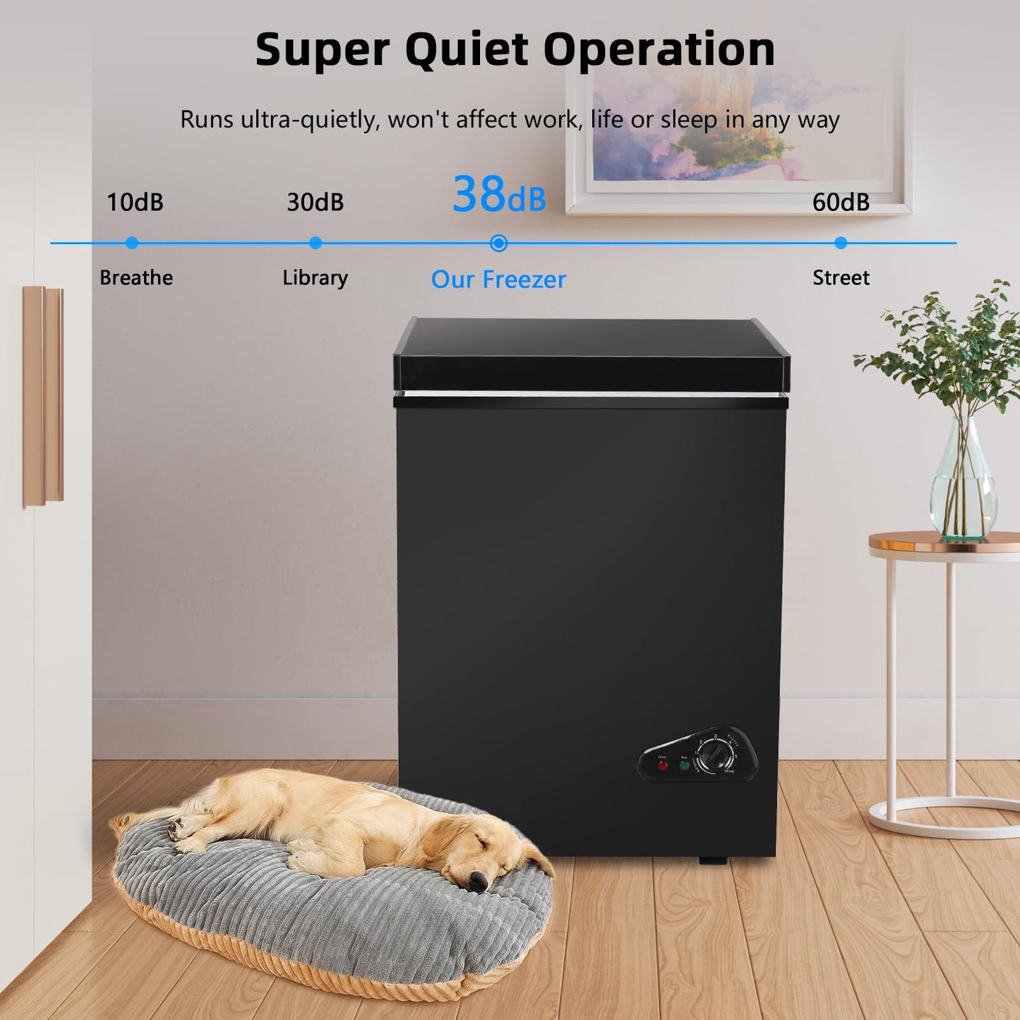 rosmena Deep Freezer 3.5 Cu.Ft, Chest Freezer with Removable Basket, Small Freezer with 6 Levels Adjustable Temperature, Quiet Mini Freezer for Home/Kitchen/Office/Garage/Bar (Black)