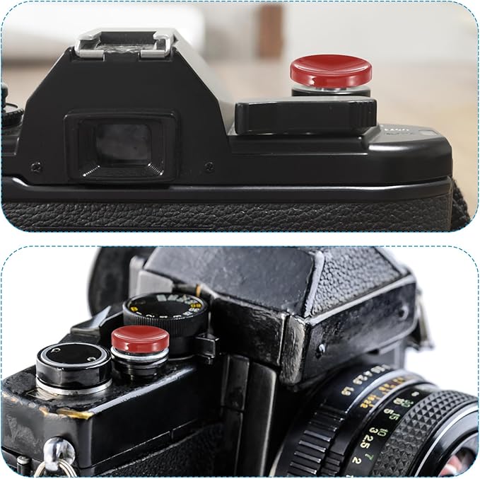 PATIKIL Camera Shutter Button, 2 Pack Soft Shutter Release Button Pure Copper Camera Button Concave Suitable for Nikon for Fujifilm for Leica DSLR/SLR Camera, Red Silver
