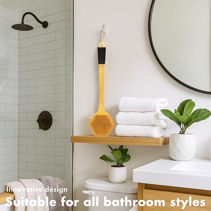 NORTHSONG Large Head Bath Brush, 17.72" Extra-Long Curved Bamboo Handle & Boar Bristles, Back Scrubber for Exfoliating - Ideal for Elderly, Shoulder Pain, Gift Ready