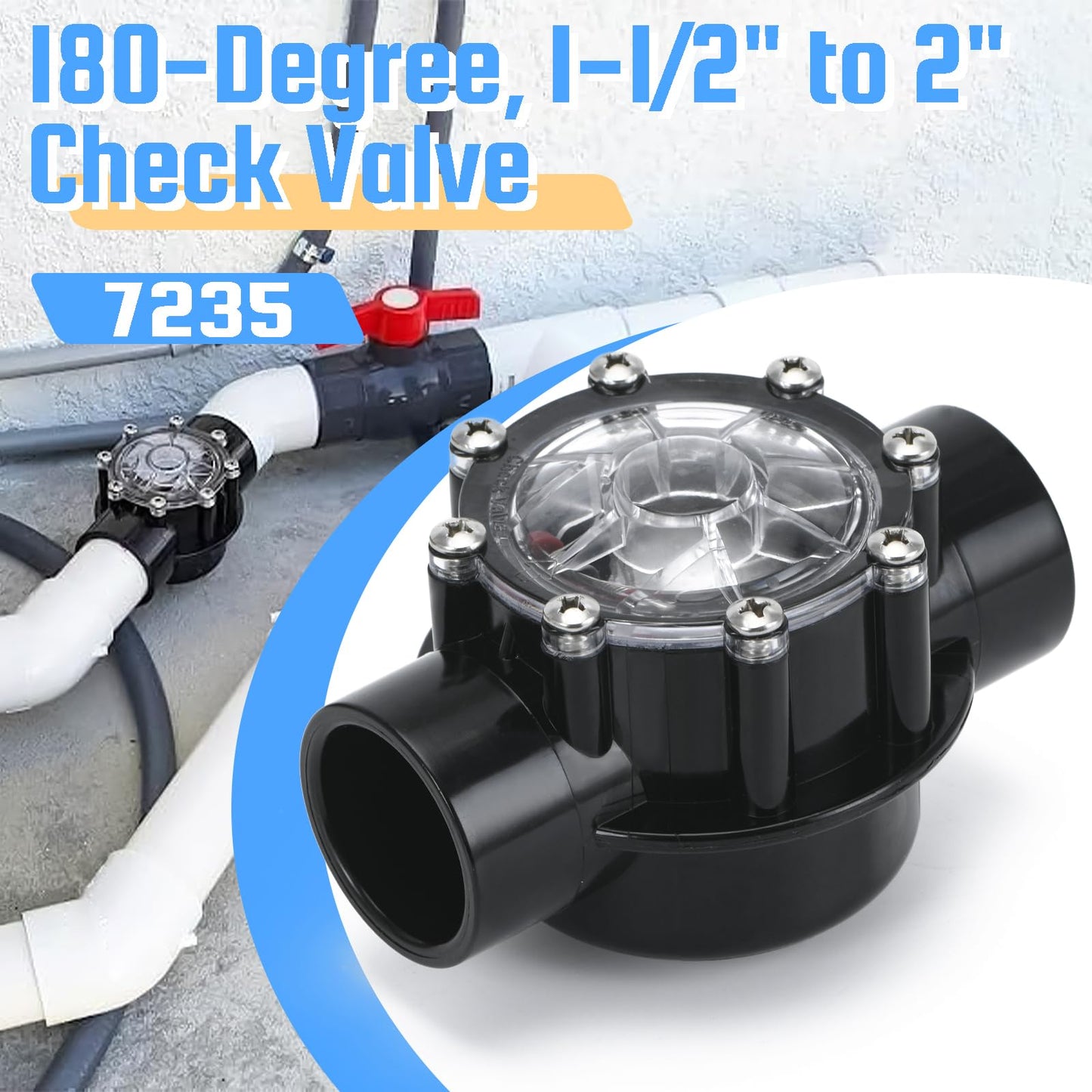 7235 Check Valve Replacement for Jandy 1-1/2-Inch to 2-Inch 180-Degree Check Valve Straight Through Flow Compatible with Pool and Spa (7235)