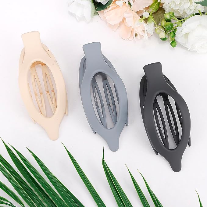 Flat Hair Clips for Women Lay Flat Hair Claw Clips for Thin Thick Hair 3Pcs French Concord Hair Clips Large Hair Clips Matte Neutral Jaw Clips Hair Clamps Hair Accessories White Grey