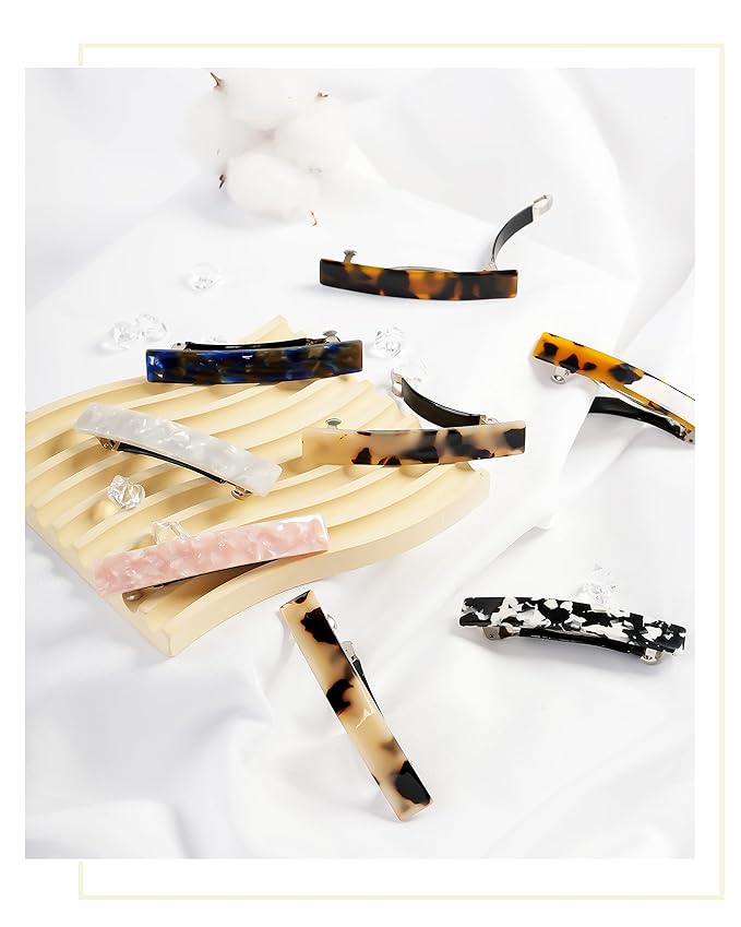 Hair Barrettes for Women, 8 Pcs Barrettes for Fine Thin Thick Hair, 3 Inch Acetate Small Clips Barrette No Slip, French Tortoise Shell Womens Girls Accessories
