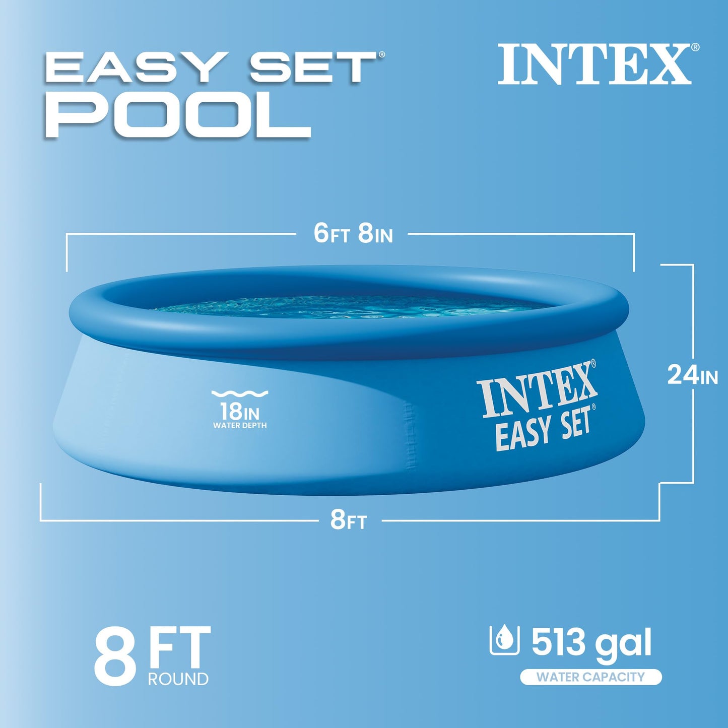 INTEX Easy Set 8 ft x 24in Above Ground Pool, Round Inflatable Swimming Pool, Pump Not Included