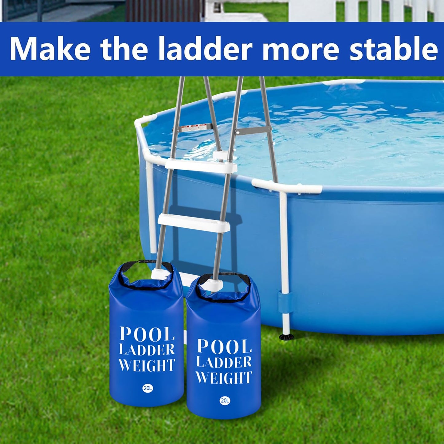 20L/50LB 500D PVC Swimming Pool Ladder Weights- 2 Pcs Waterproof Pool Step Weight Sand Bags- Fillable Pool Stair Weight Anchor Bag with Heavy-Duty Handle for Pool Steps