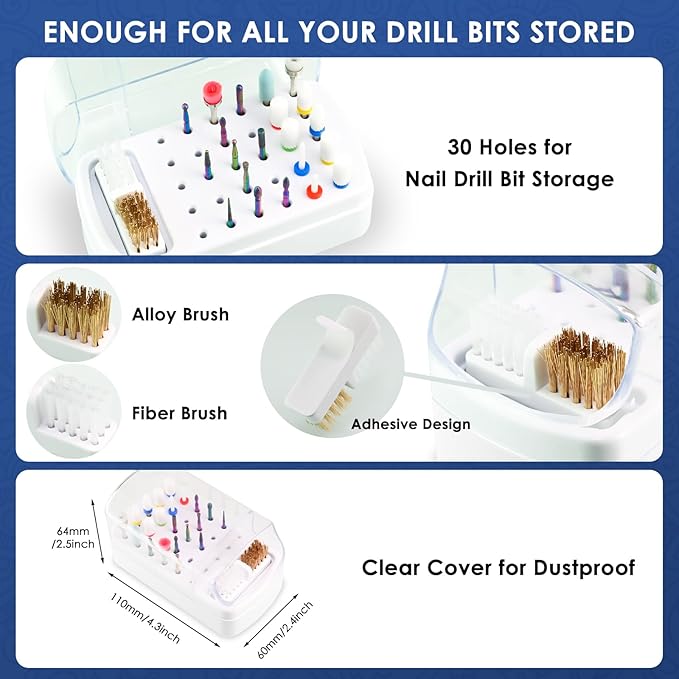 21pcs Nail Drill Bits Sets with Nail Drill Holder Case, 3/32 Inch Cuticle Electric Nail File & Ceramic Acrylic Gel Nail Bit Kit, Carbide Cuticle Remover Bits for Manicure Pedicure, Home Salon