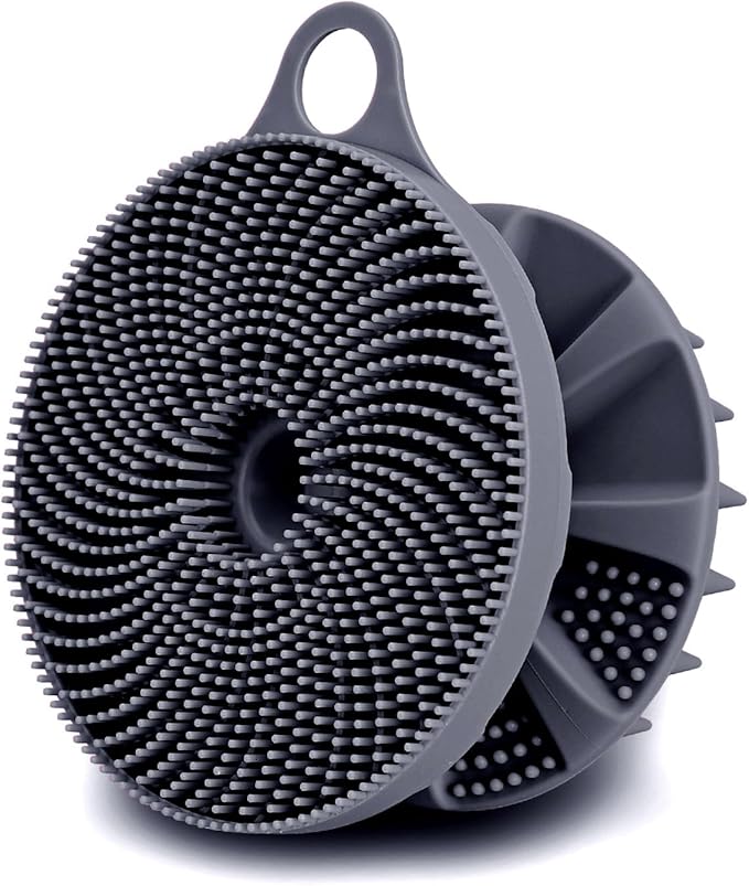 INNERNEED 2-in-1 Silicone Body Scrubber and Scalp Massager Shampoo Brush, Food-Grade Soft Material, More Hygienic, Easily Lather, Convenient for Travel, Gym, Business,etc (Gray)