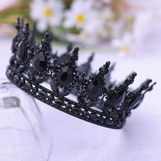 Black Queen Crown for Women Crystal Tiara for Women Rhinestone Wedding Headband for Bride Hair Accessories for Costume Birthday Party Prom Gifts