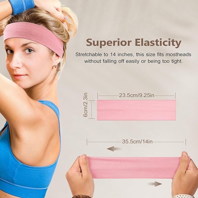 DiyJibb Headbands for Women, Stretchy Non Slip Soft Cotton Cloth Hair Bands for Sports, Workout, Yoga and Running, 7pcs