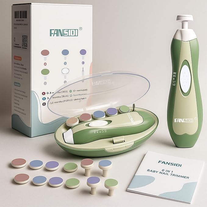 Fansidi Upgraded Electric Baby Nail File - Precise 4-Stage Baby Nail Trimmer for Newborn to Toddler Unisex, Safe & Gentle Nail Buffer with Soft LED Light & 18 Grinding Heads, Perfect Baby Shower Gift