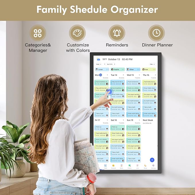 27" Smart Digital Calendar for-Family-Business-Planner - Electronic Calendar for Business Chore Chart, Touchscreen Display for Family Schedules, Wall & Desk Mountable, Christmas Gift for Mom Dad