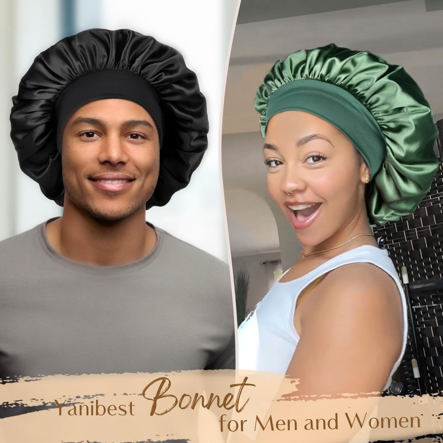 YANIBEST Silk Bonnet for Men Women Hair Bonnet for Sleeping Double Layer Satin Bonnet for Natural Curly Hair Unisex Sleep Cap, Wine Red