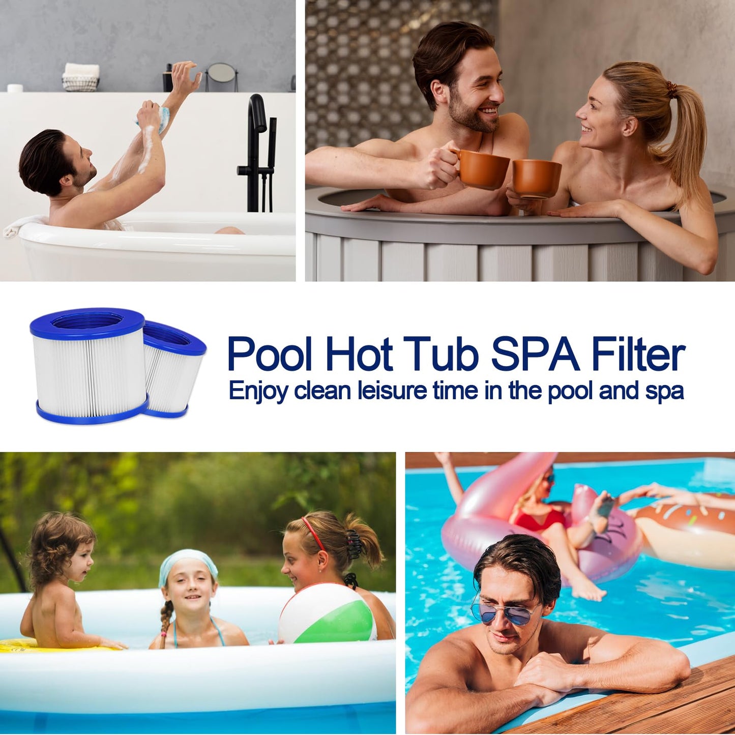 vkolim Hot Tub Replacement Filter Cartridges - Compatible with All RELXTIME, ALEKO, Wejoy, Aquaspa Hot Tub More - Screw-in Spa Filters for Inflatable Hot Tubs & Massage Pools (4 Pack)