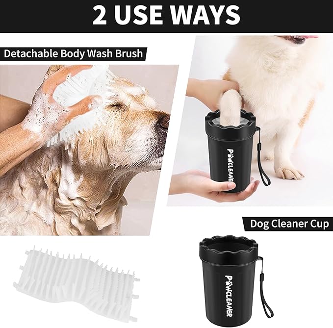 Professional 7 in 1 Dog Paw Cleaner for Dogs & Cats - Includes 1 Portable Paw Washer, 1 Bath Brush, 2 Dog Toothbrushes and 3 Absorbent Towels Note: Fits Paws 1.5 to 2.5 Inches Wide (Medium, Black)