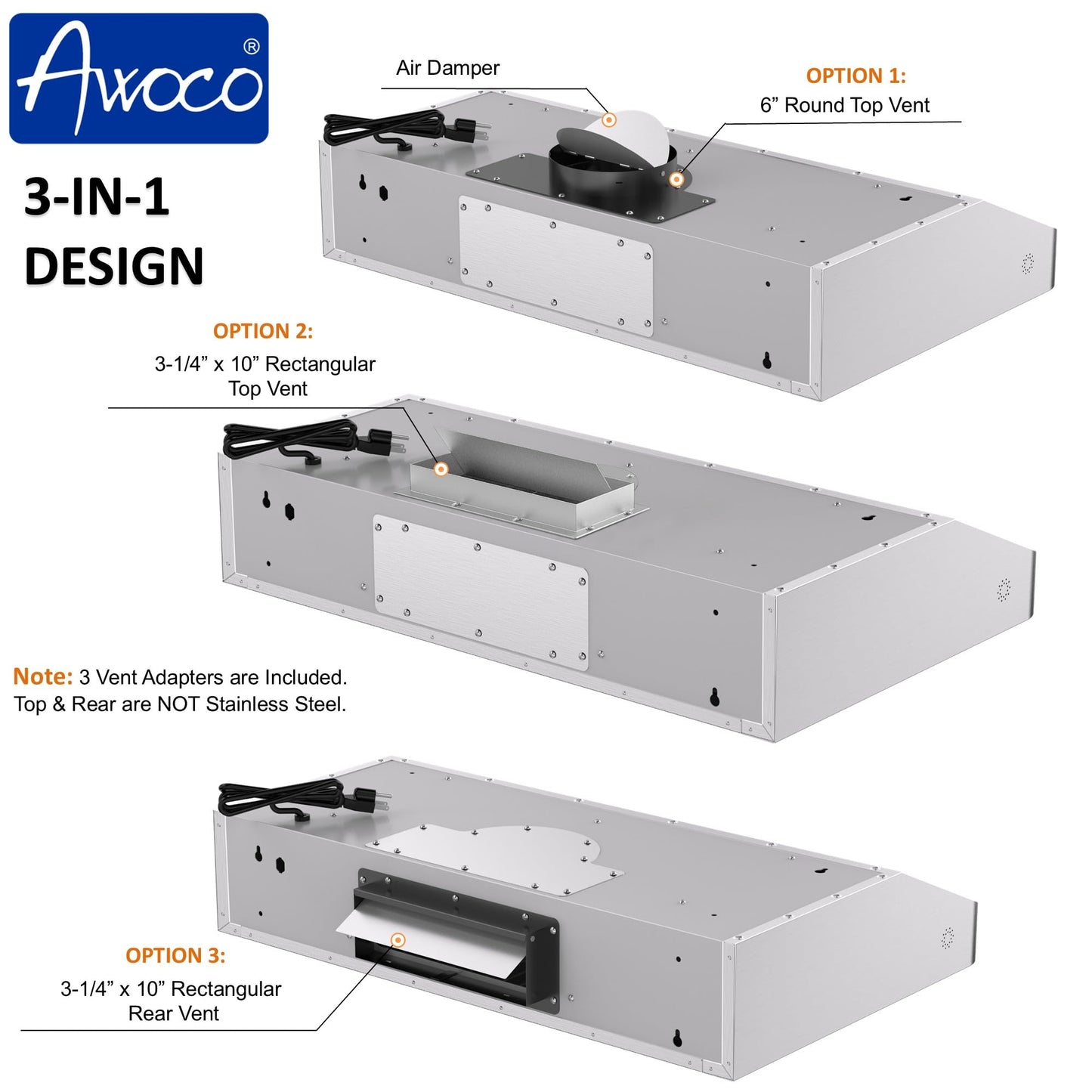 Awoco 30" Under Cabinet Range Hood Smart Controls with Voice, Gesture, Touch & Remote Controls, 900 CFM Kitchen Hood with 4-Speed, Stainless Steel Stove Hood with LED Lights, Baffle Filters