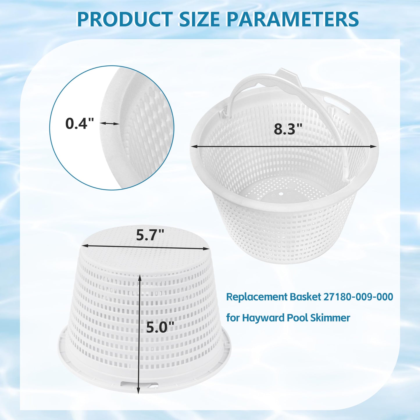Gteana 8'' Inground Pool Skimmer Replacement Basket 27180-009-000 Compatible with Hayward SP1070 SPX1070E Skimmers, with Weights