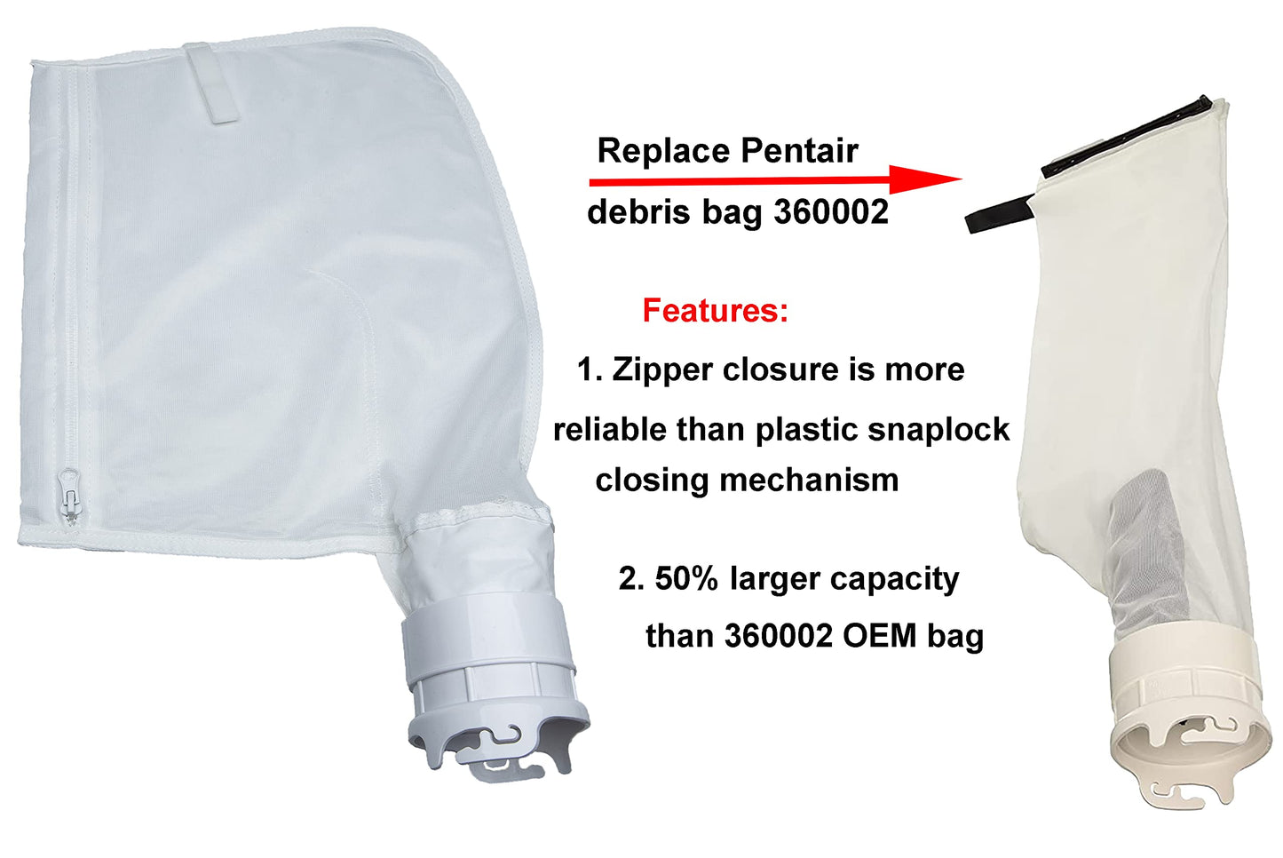 ATIE Pool Cleaner Fine Mesh Bag with Zipper Enclosure, Compatible with Pentair Kreepy Krauly Legend, Platinum, Letro Pool Cleaners Debris Bag 360002 and EU16 Bag (2 Pack)