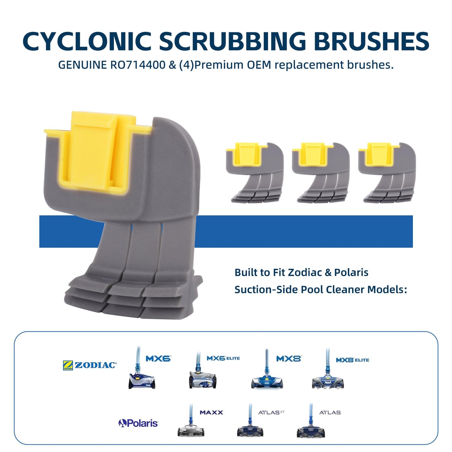 4-Pack Parts Srubbing Brushes R0714400 Compatible with Replace Dirty or Worn Brushes for Zodiac MX6, MX6 Elite, MX8, and MX8 Elite, Also Polaris MAXX, Atlas, and Atlas XT