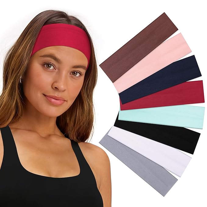 Ztomine 8 Pack Headbands for Women Non Slip - Stylish Sports Hair Bands for Women's Hair - Soft Cotton Cloth Stretchy Headbands for Women for Yoga, Outdoor Exercise Running