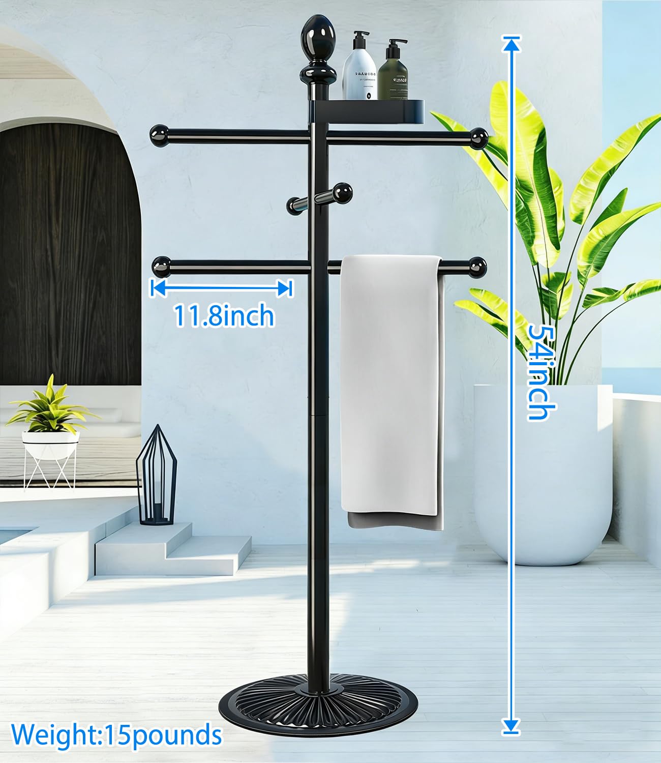 Yozoluck Pool Towel Rack Outdoor, 6 Bars Metal Heavy Duty Never Tilt Pool Accessories with Heavy Metal Base, Hot Tub Accessories Towel Dying Rack Towel Stand for Pool, Spa