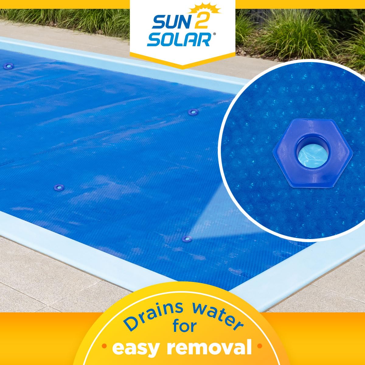 Sun2Solar Blue 18 ft x 36 ft Rectangle Pool Solar Cover | 8 Mil | Heat Retaining Solar Blanket | Heats Rectangular Inground & Above Ground Swimming Pools | 800 Series Includes 6 Heavy-Duty Grommets