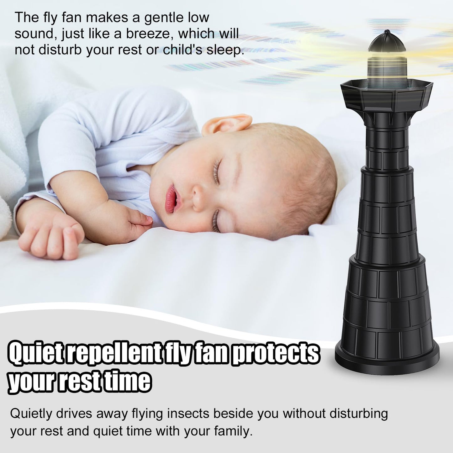 Glovv Fly Fans for Tables, Bug Food Fan Outdoor Indoor Keep Flies Away, 4 Pack Portable Batteries Powered Picnic Table Top Spinner with Metal Hanger, Fly Repellent for Restaurant, Camping (Black)