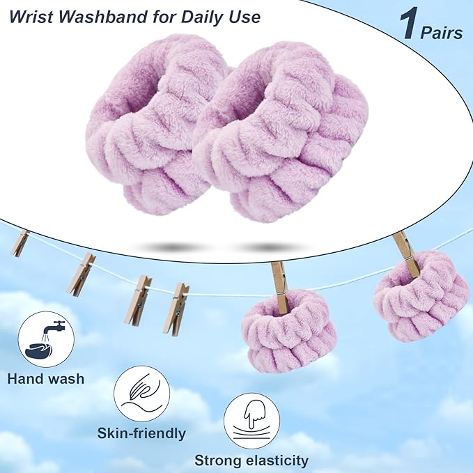 2 Pcs Wrist Bands for Washing Face-Dorbetar, Microfiber Wrist Towels for Washing Face, Spa Wristbands for Washing Face, Face Wash Wristbands, Arm Bands for Washing Face for Woman and Children