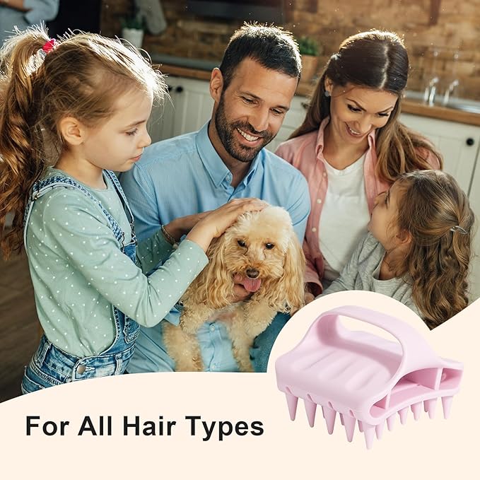 RHOS Scalp Massager Shampoo Brush, Curved Vented Scalp Scrubber, Soft Silicone Hair Scrubber for Dandruff Removal, Wet & Dry Hair (Pink)