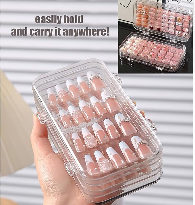 Tri-Fold Press On Nail Organizer Case - 4-Page Portable Storage Box for Fake Nails, Clear PET Plastic Travel Holder (6ÃÂ3.2ÃÂ1.8 inch)