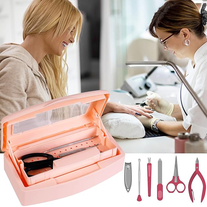 Gusnilo Sterilizer Box Nail Tool Disinfectant Jar Plastic Disinfectant Container Suitable for Nail Tools Hair Salons Beauty Centers and Manicure and Nail Equipment(Orange)