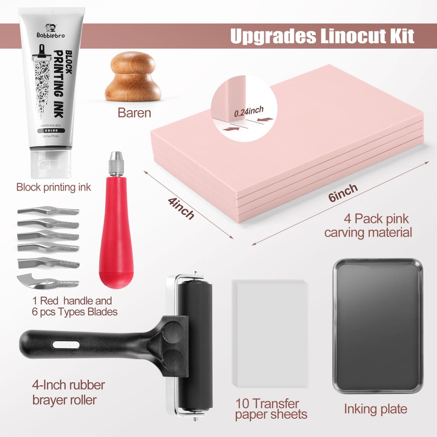 Bobblebro Linocut Kit for Printmaking - Arts and Crafts for Adults - Easter DIY Kit Gifts - Hobby Kits Birthday Gift for Women, Men, Boys, Girls - Stamp Making Kit - Linoleum Blocks Carving Tools